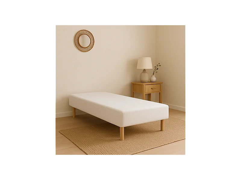SOMMIER TAPISSIER BLANC 90x190 cm FABRICATION FRANÇAISE ARTISANALE PIEDS OFFERTS HAUTEUR avec PIEDS 27 cm