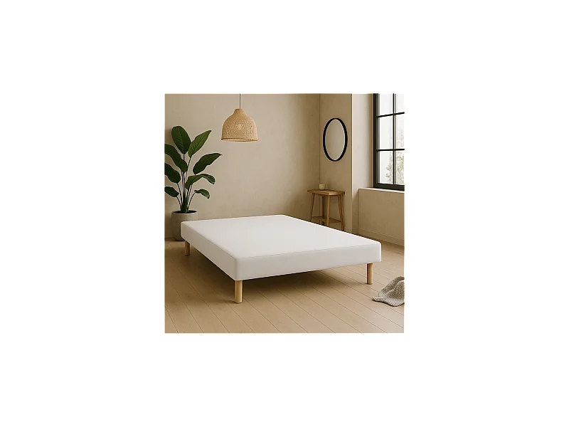 SOMMIER TAPISSIER BLANC 120x190 cm | FABRICATION FRANÇAISE ARTISANALE | PIEDS OFFERTS | HAUTEUR avec PIEDS 27 cm