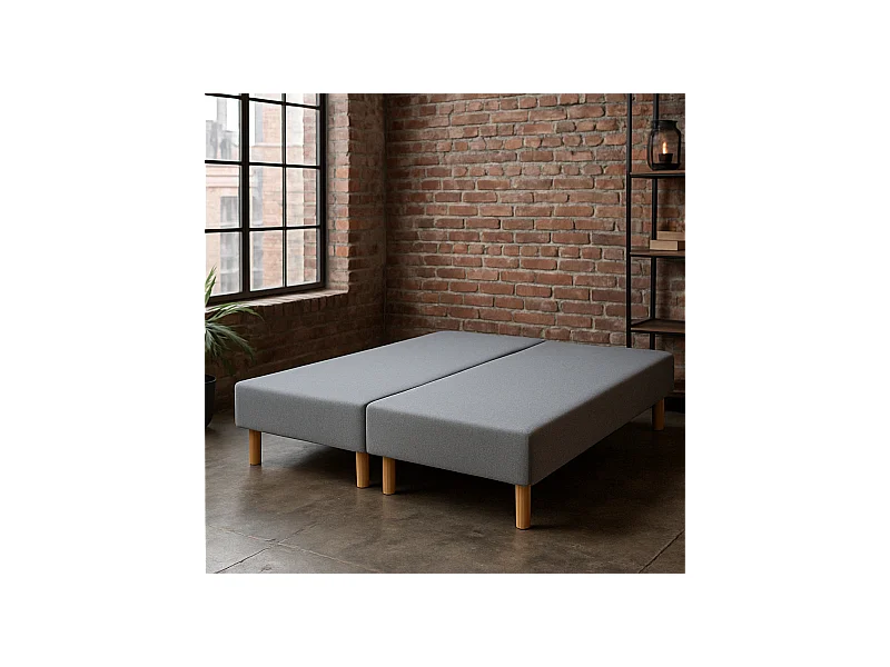 SOMMIER TAPISSIER GRIS 80x200x2 (160x200) | FABRICATION FRANÇAISE ARTISANALE | PIEDS OFFERTS | HAUTEUR avec PIEDS 27 cm