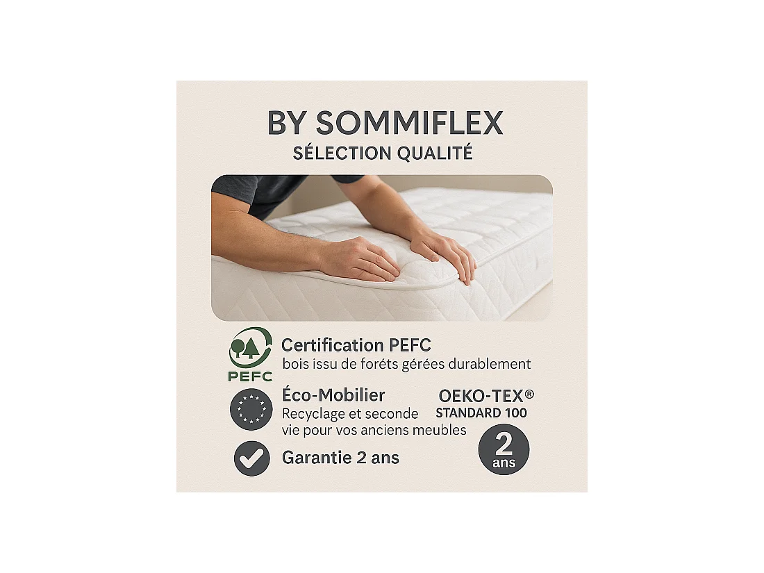 SOMMIER TAPISSIER GRIS 80x200x2 (160x200) | FABRICATION FRANÇAISE ARTISANALE | PIEDS OFFERTS | HAUTEUR avec PIEDS 27 cm