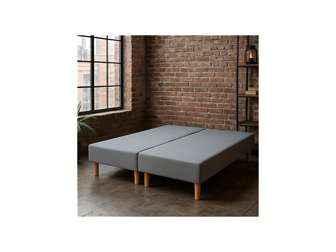 SOMMIER TAPISSIER GRIS 80x200x2 (160x200) | FABRICATION FRANÇAISE ARTISANALE | PIEDS OFFERTS | HAUTEUR avec PIEDS 27 cm