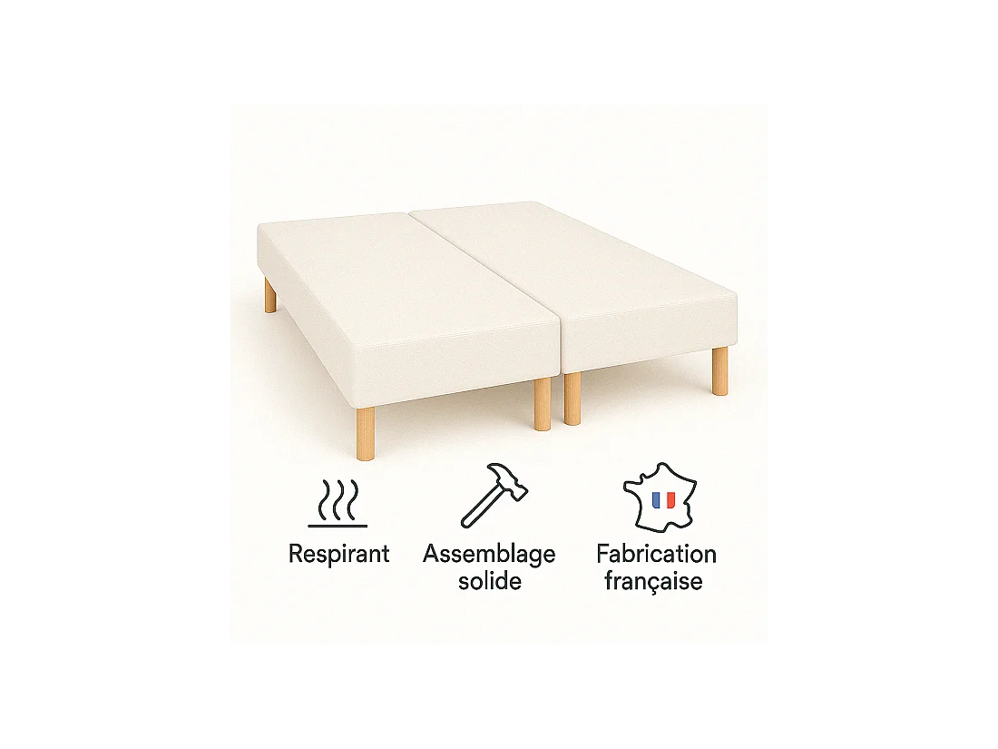 SOMMIER TAPISSIER GRIS 80x200x2 (160x200) | FABRICATION FRANÇAISE ARTISANALE | PIEDS OFFERTS | HAUTEUR avec PIEDS 27 cm