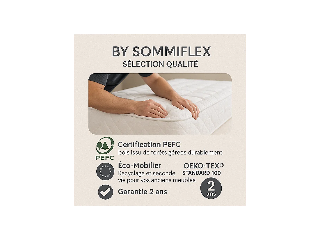 SOMMIER TAPISSIER GRIS 80x200x2 (160x200) | FABRICATION FRANÇAISE ARTISANALE | PIEDS OFFERTS | HAUTEUR avec PIEDS 27 cm