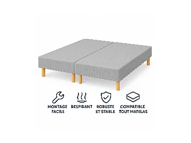 SOMMIER TAPISSIER GRIS 80x200x2 (160x200) | FABRICATION FRANÇAISE ARTISANALE | PIEDS OFFERTS | HAUTEUR avec PIEDS 27 cm
