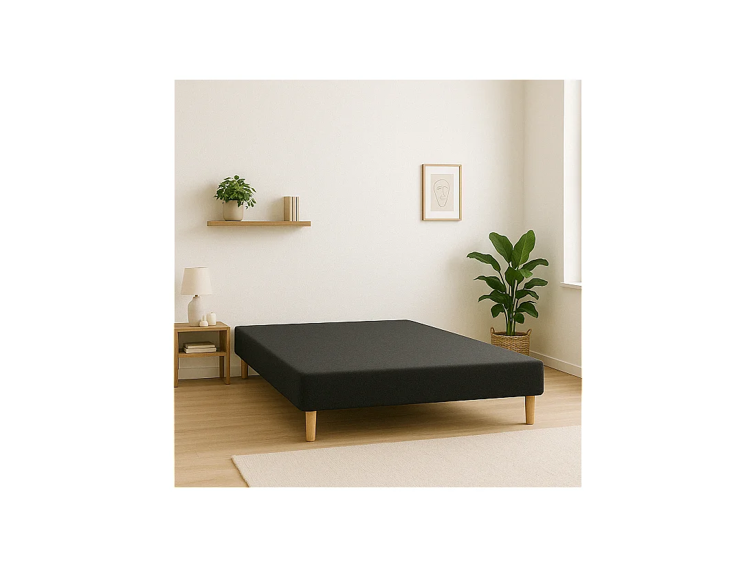 SOMMIER TAPISSIER NOIR 130x200 cm | FABRICATION FRANÇAISE ARTISANALE | PIEDS OFFERTS | HAUTEUR avec PIEDS 27 cm