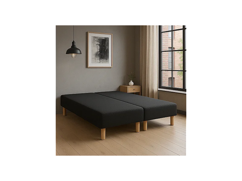 SOMMIER TAPISSIER NOIR 90x200x2 (180x200) | FABRICATION FRANÇAISE ARTISANALE | PIEDS OFFERTS | HAUTEUR avec PIEDS 27 cm