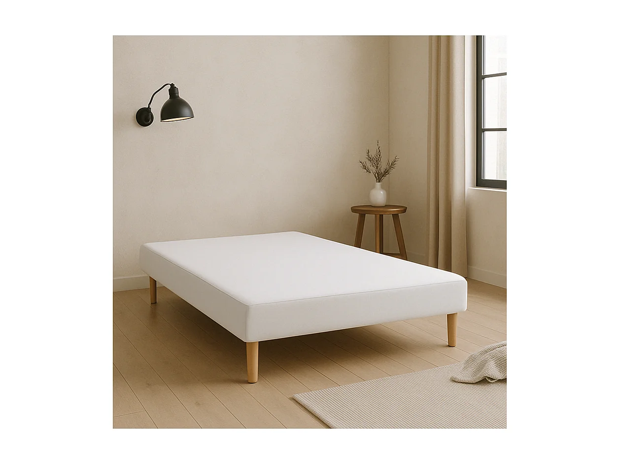 SOMMIER TAPISSIER BLANC 140x190 cm | FABRICATION FRANÇAISE ARTISANALE | PIEDS OFFERTS | HAUTEUR avec PIEDS 27 cm