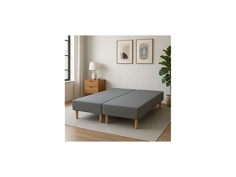 SOMMIER TAPISSIER GRIS 100x200x2 (200x200) | FABRICATION FRANÇAISE ARTISANALE | PIEDS OFFERTS | HAUTEUR avec PIEDS 27 cm