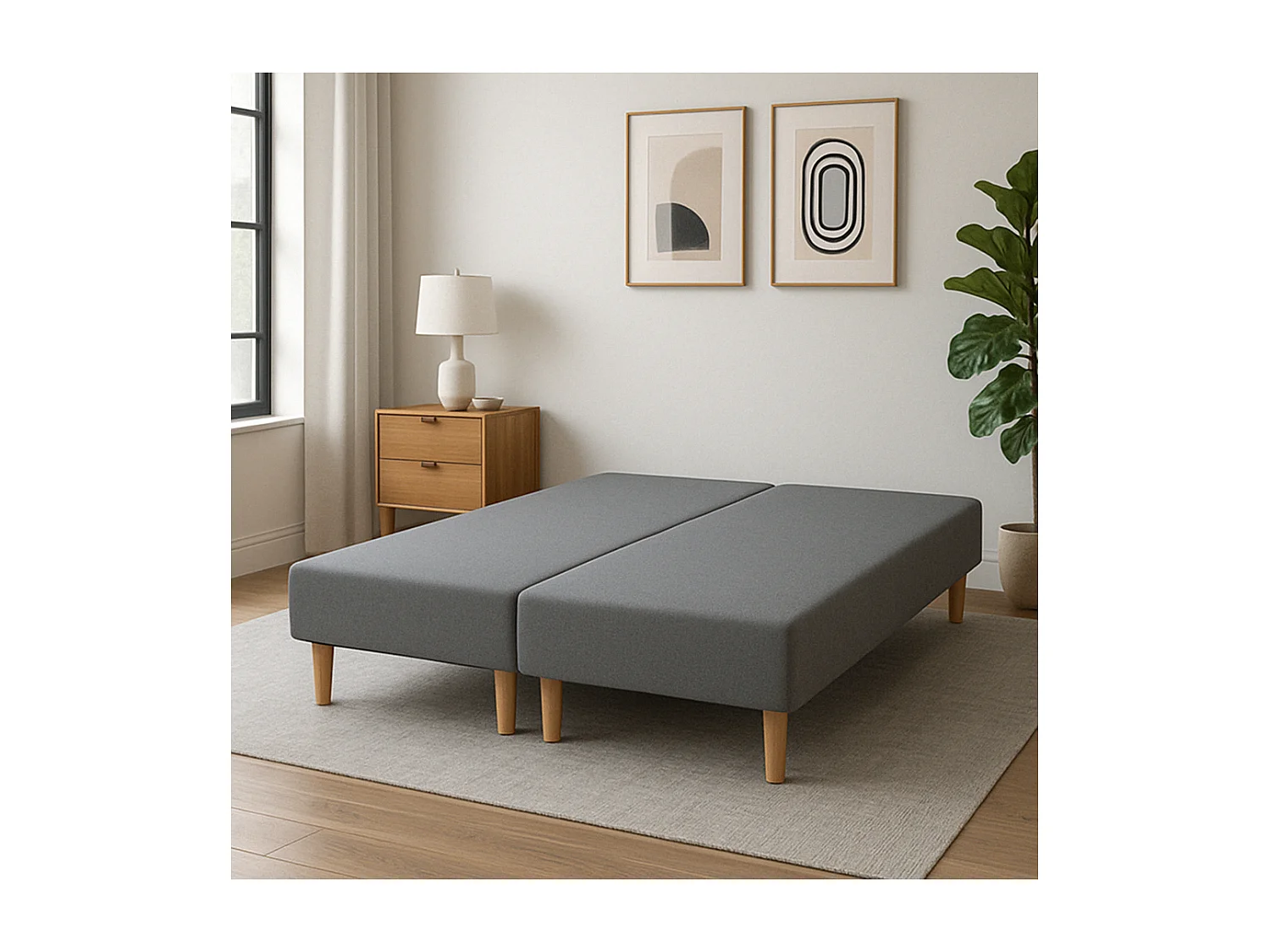 SOMMIER TAPISSIER GRIS 100x200x2 (200x200) | FABRICATION FRANÇAISE ARTISANALE | PIEDS OFFERTS | HAUTEUR avec PIEDS 27 cm