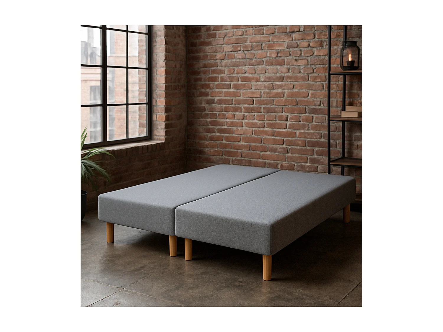 SOMMIER TAPISSIER GRIS 100x200x2 cm (200x200) | FABRICATION FRANÇAISE ARTISANALE | PIEDS OFFERTS | HAUTEUR avec PIEDS 27 cm