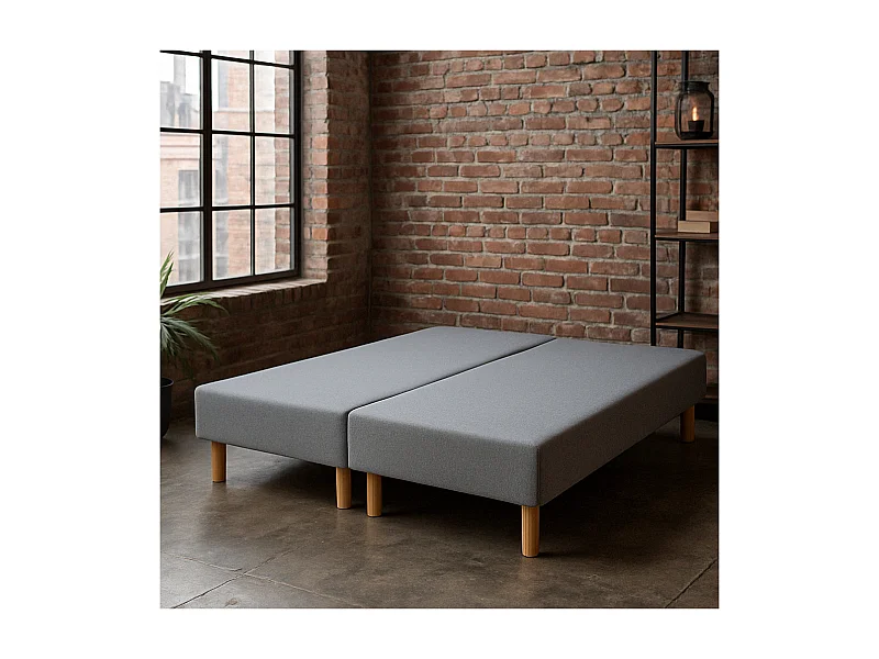 SOMMIER TAPISSIER GRIS 100x200x2 cm (200x200) | FABRICATION FRANÇAISE ARTISANALE | PIEDS OFFERTS | HAUTEUR avec PIEDS 27 cm