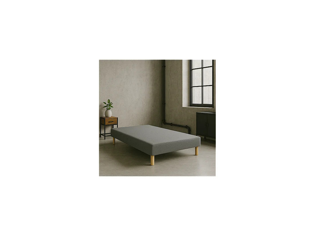 SOMMIER TAPISSIER GRIS 130x190 cm | FABRICATION FRANÇAISE ARTISANALE | PIEDS OFFERTS | HAUTEUR avec PIEDS 27 cm