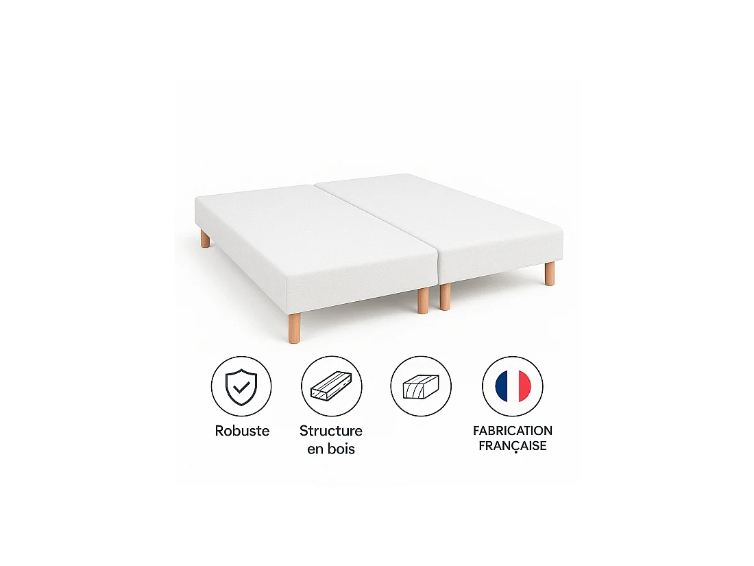 SOMMIER TAPISSIER BLANC 90x200x2 (180x200) FABRICATION FRANÇAISE ARTISANALE PIEDS OFFERTS HAUTEUR avec PIEDS 27 cm