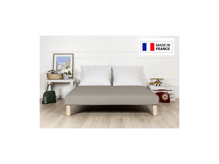 SOMMIER TAPISSIER GRIS 140x190 cm | FABRICATION FRANÇAISE ARTISANALE | PIEDS OFFERTS | HAUTEUR avec PIEDS 27 cm