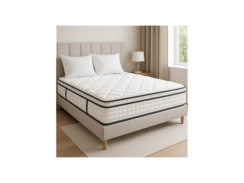 Matelas 140x190 cm Ressorts Ensachés Épaisseur 28 cm Surmatelas Mousse HR Confort MiFerme Garantie 4 Ans