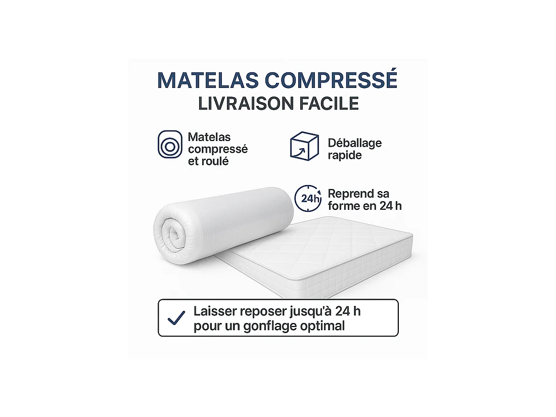 Matelas 140x190 cm Ressorts Ensachés Épaisseur 28 cm Surmatelas Mousse HR Confort MiFerme Garantie 4 Ans