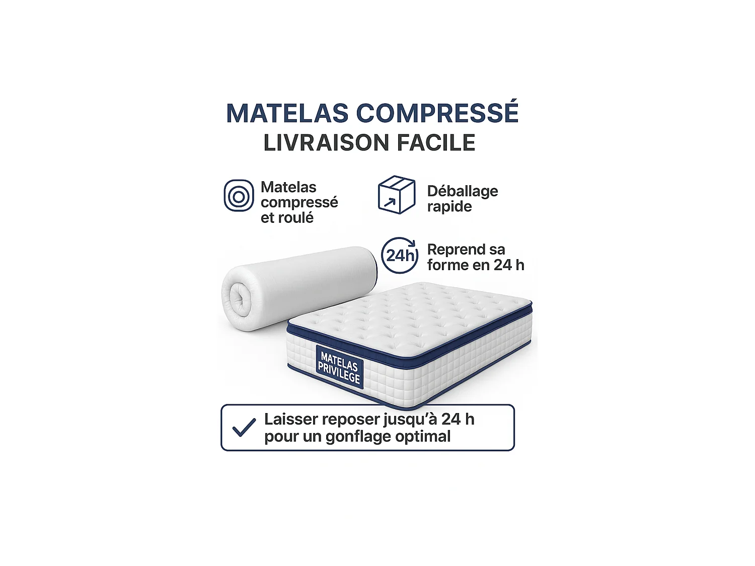 Matelas 140x190 cm Ressorts Ensachés Épaisseur 28 cm Surmatelas Mousse HR Confort MiFerme Garantie 4 Ans
