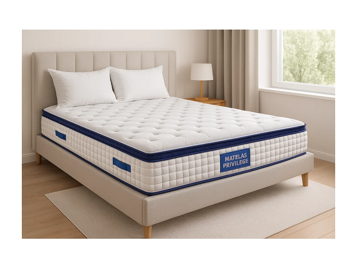 Matelas 140x190 cm Ressorts Ensachés Épaisseur 28 cm Surmatelas Mousse HR Confort MiFerme Garantie 4 Ans