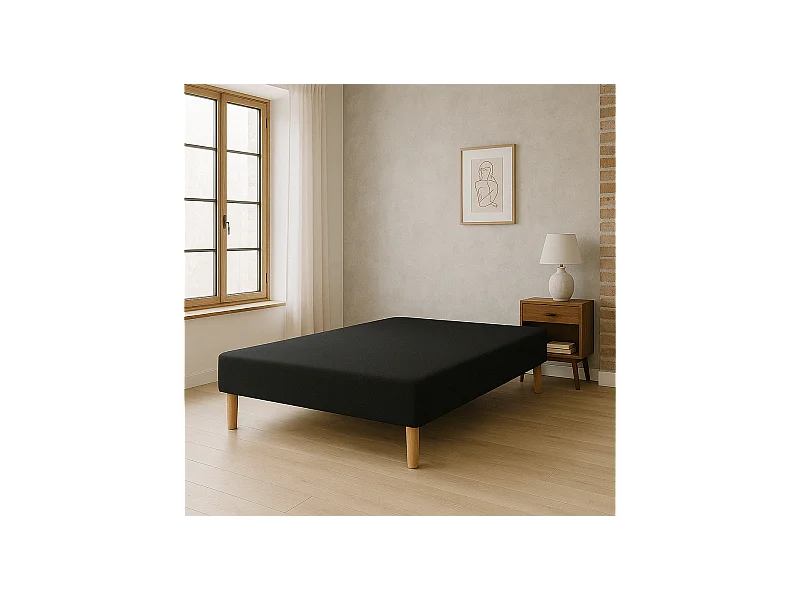 SOMMIER TAPISSIER NOIR 130x190 cm | FABRICATION FRANÇAISE ARTISANALE | PIEDS OFFERTS | HAUTEUR avec PIEDS 27 cm