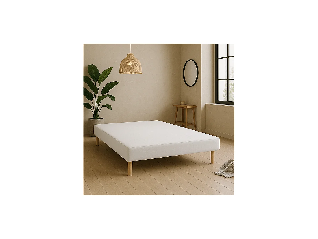 SOMMIER TAPISSIER BLANC 140x190 cm | FABRICATION FRANÇAISE ARTISANALE | PIEDS OFFERTS | HAUTEUR avec PIEDS 27 cm