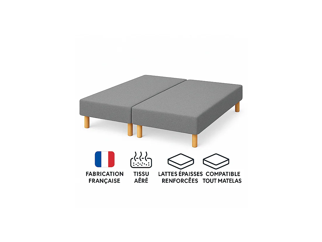 SOMMIER TAPISSIER GRIS 80x200x2 cm (160x200) | FABRICATION FRANÇAISE ARTISANALE | PIEDS OFFERTS | HAUTEUR avec PIEDS 27 cm