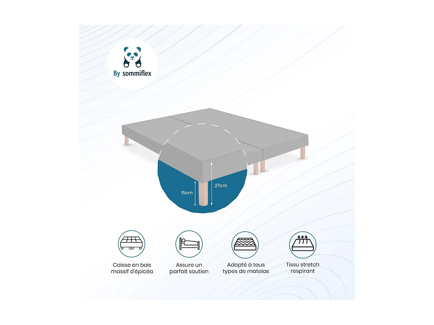 SOMMIER TAPISSIER GRIS 80x200x2 cm (160x200) | FABRICATION FRANÇAISE ARTISANALE | PIEDS OFFERTS | HAUTEUR avec PIEDS 27 cm
