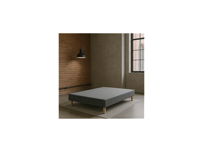 SOMMIER TAPISSIER GRIS 130x200 cm | FABRICATION FRANÇAISE ARTISANALE | PIEDS OFFERTS | HAUTEUR avec PIEDS 27 cm