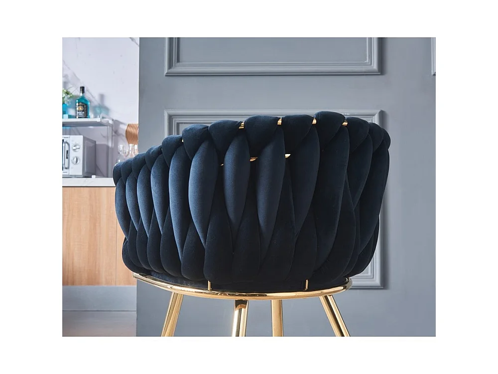 ROMA - Chaise Tissée en Velours - Avec Accoudoirs - Noir