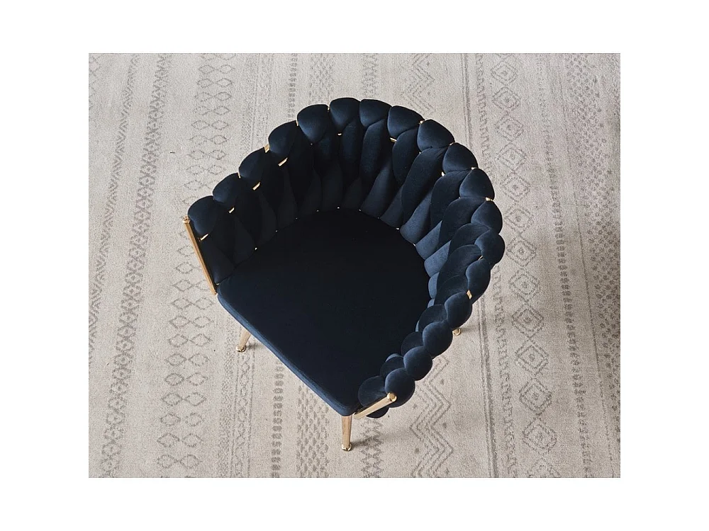 ROMA - Chaise Tissée en Velours - Avec Accoudoirs - Noir