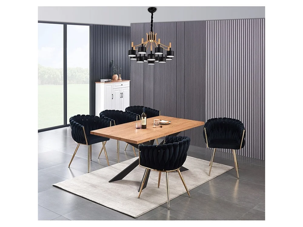 ROMA - Chaise Tissée en Velours - Avec Accoudoirs - Noir