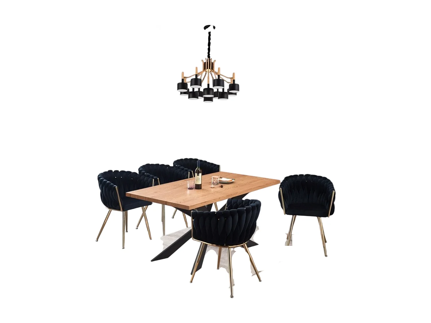 ROMA - Chaise Tissée en Velours - Avec Accoudoirs - Noir