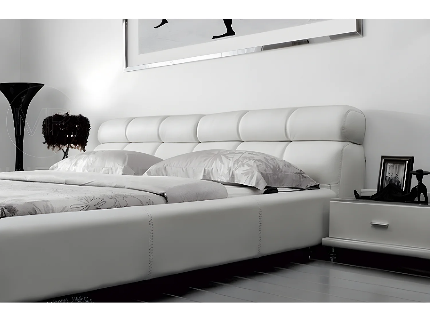 Lit en cuir italien de luxe REVA, 140x190, blanc