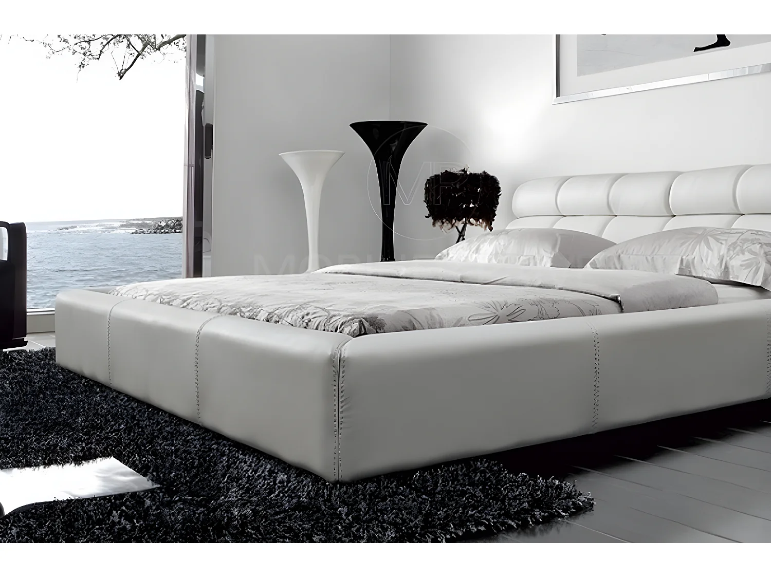 Lit en cuir italien de luxe REVA, 140x190, blanc