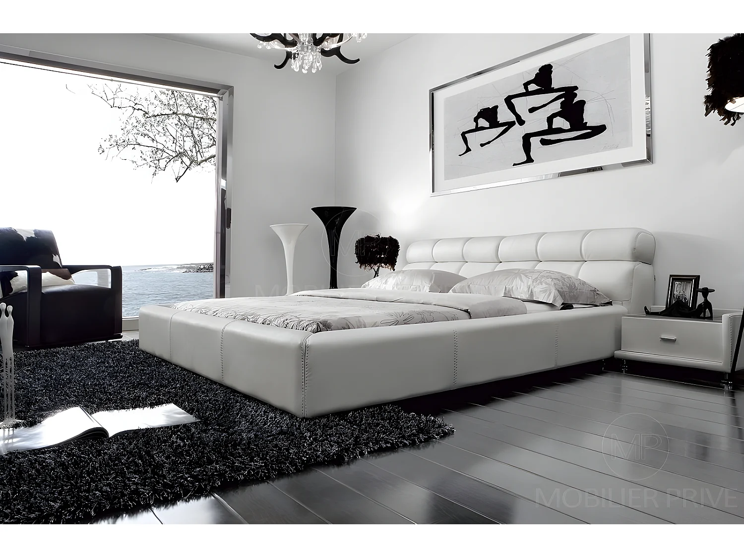 Lit en cuir italien de luxe REVA, 140x190, blanc