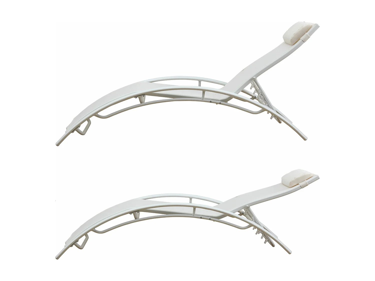 2er Set Liegestühle GALAPAGOS aus weißem Textilene - weißes Aluminium