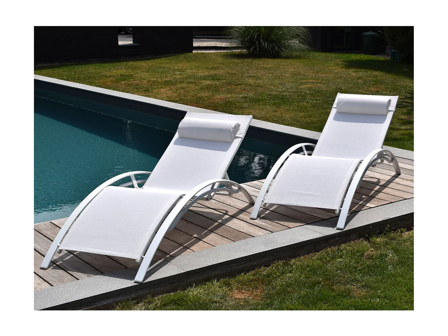 Lot de 2 transats GALAPAGOS en textilène blanc - aluminium blanc - HAPPY GARDEN