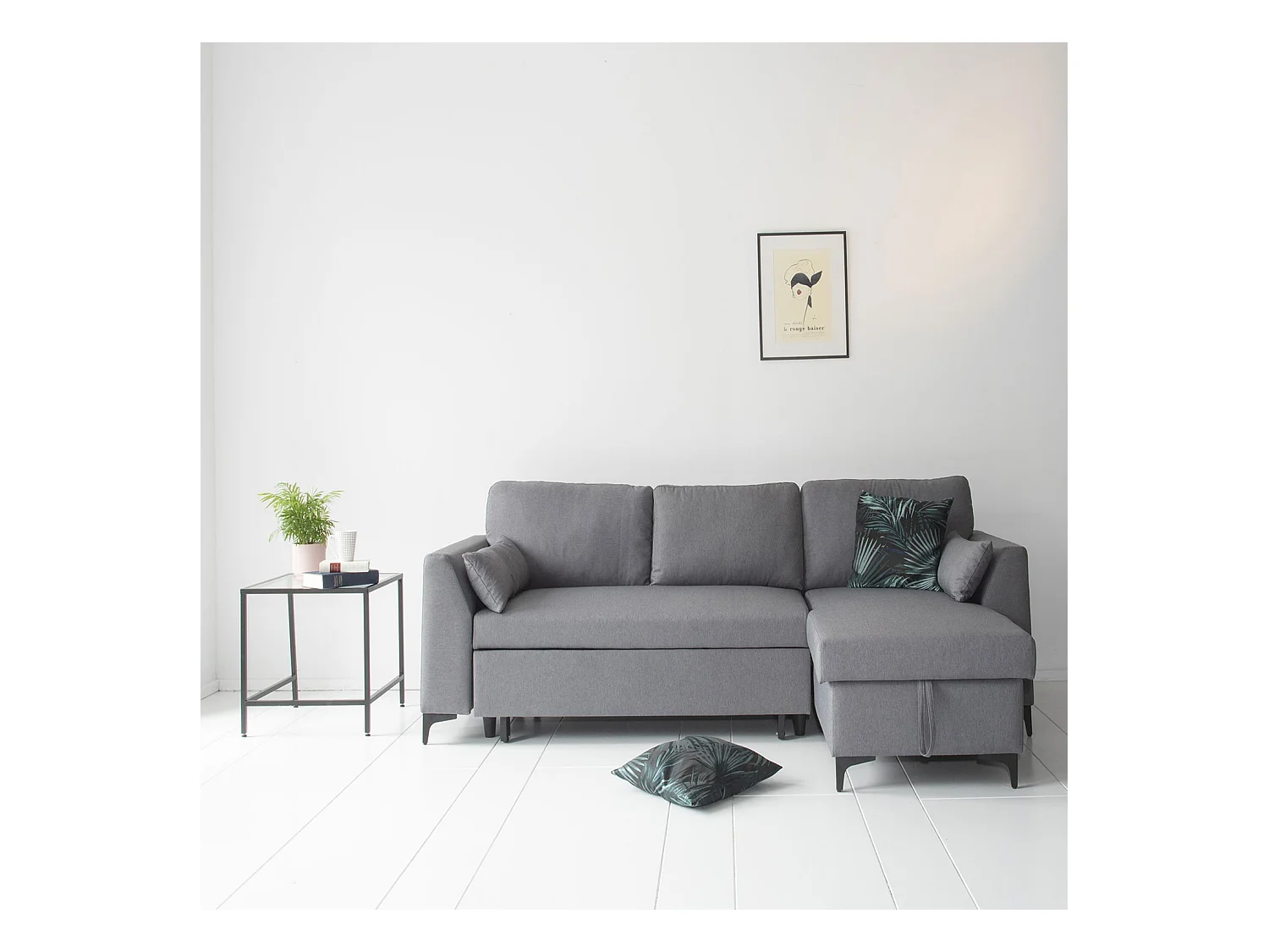 Canapé d'angle convertible LOGAN 3 places gris - HAPPY GARDEN
