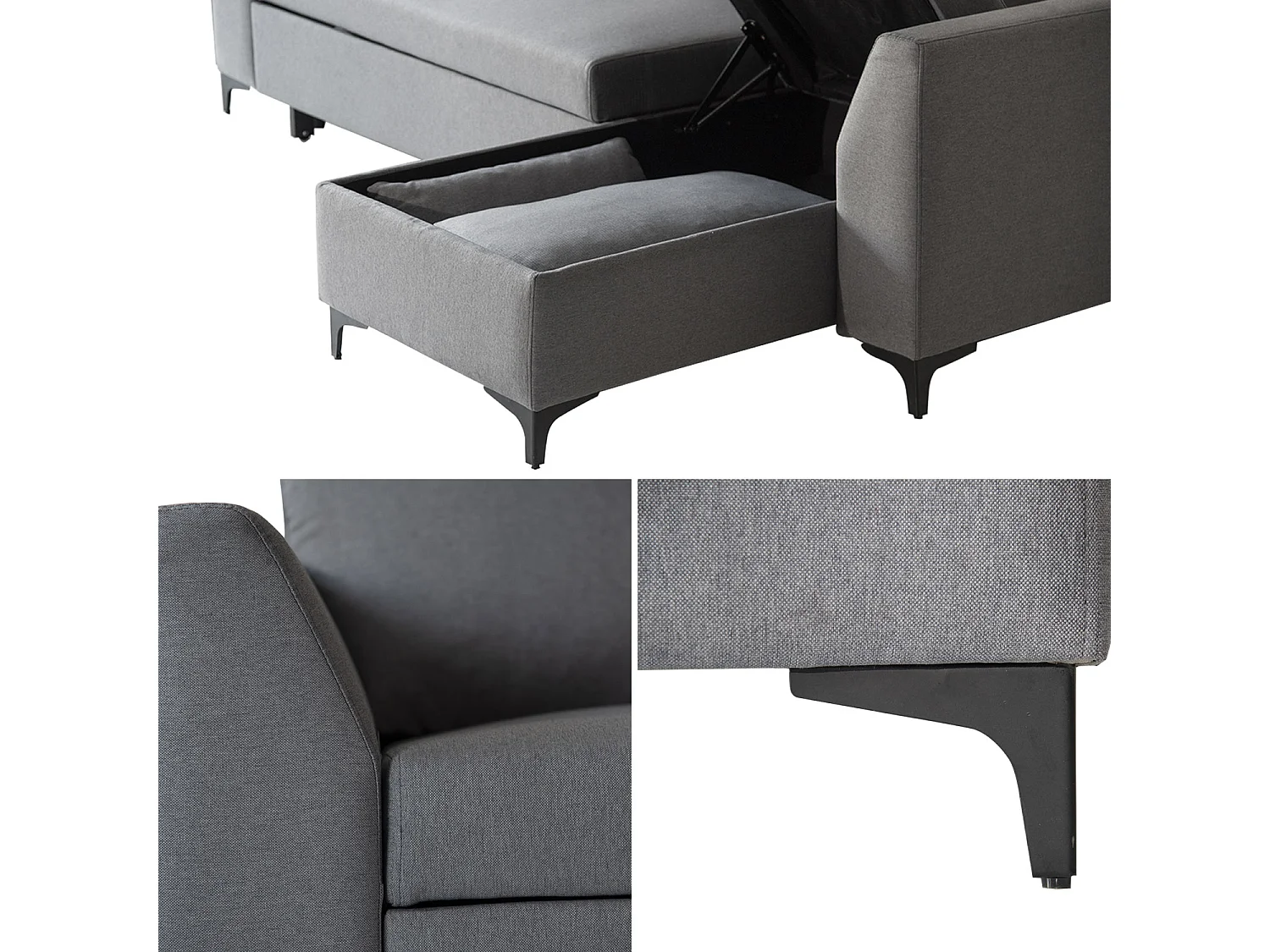 LOGAN Sofá-cama de canto de 3 lugares cinzento