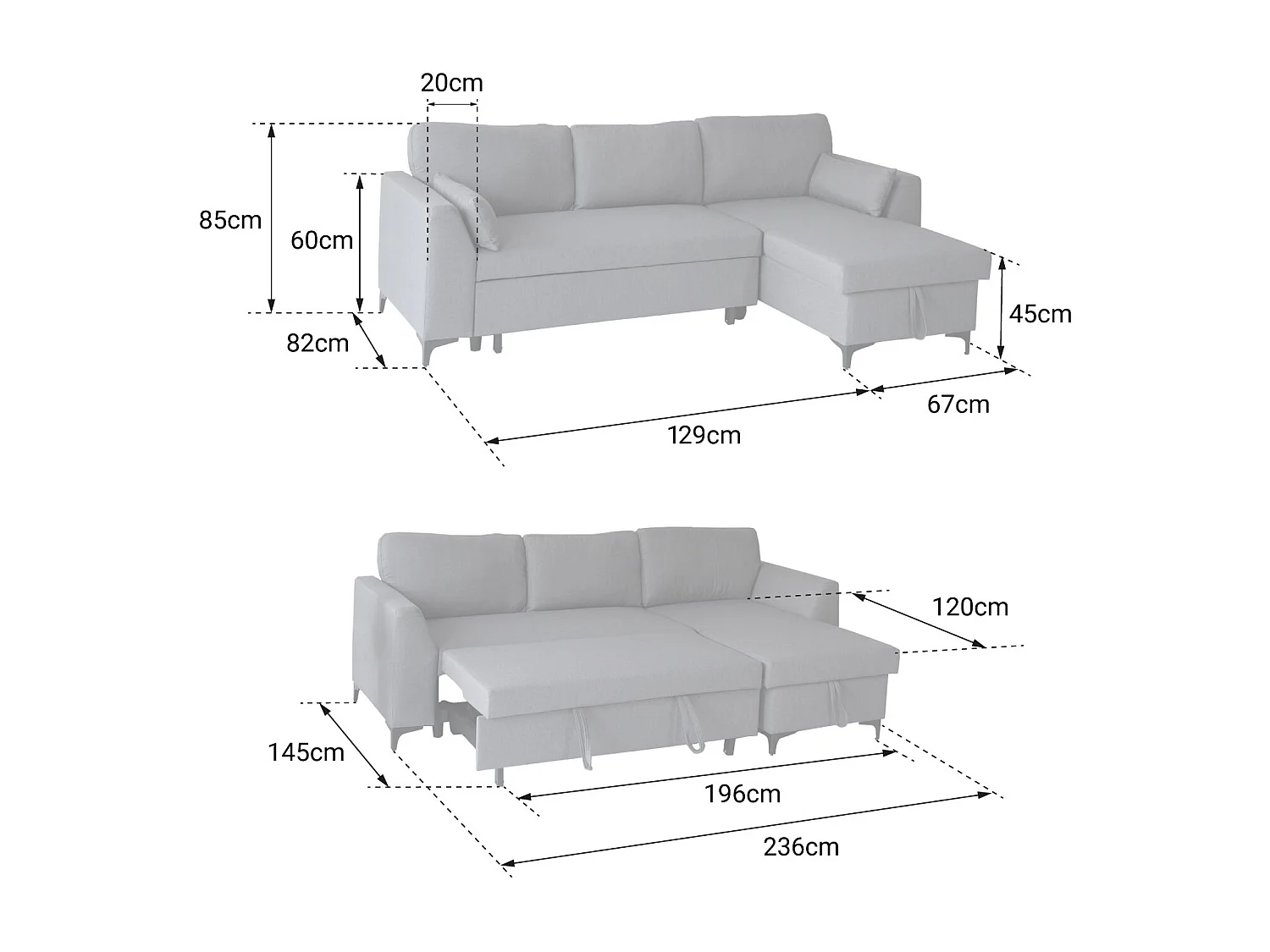 Canapé d'angle convertible LOGAN 3 places gris - HAPPY GARDEN