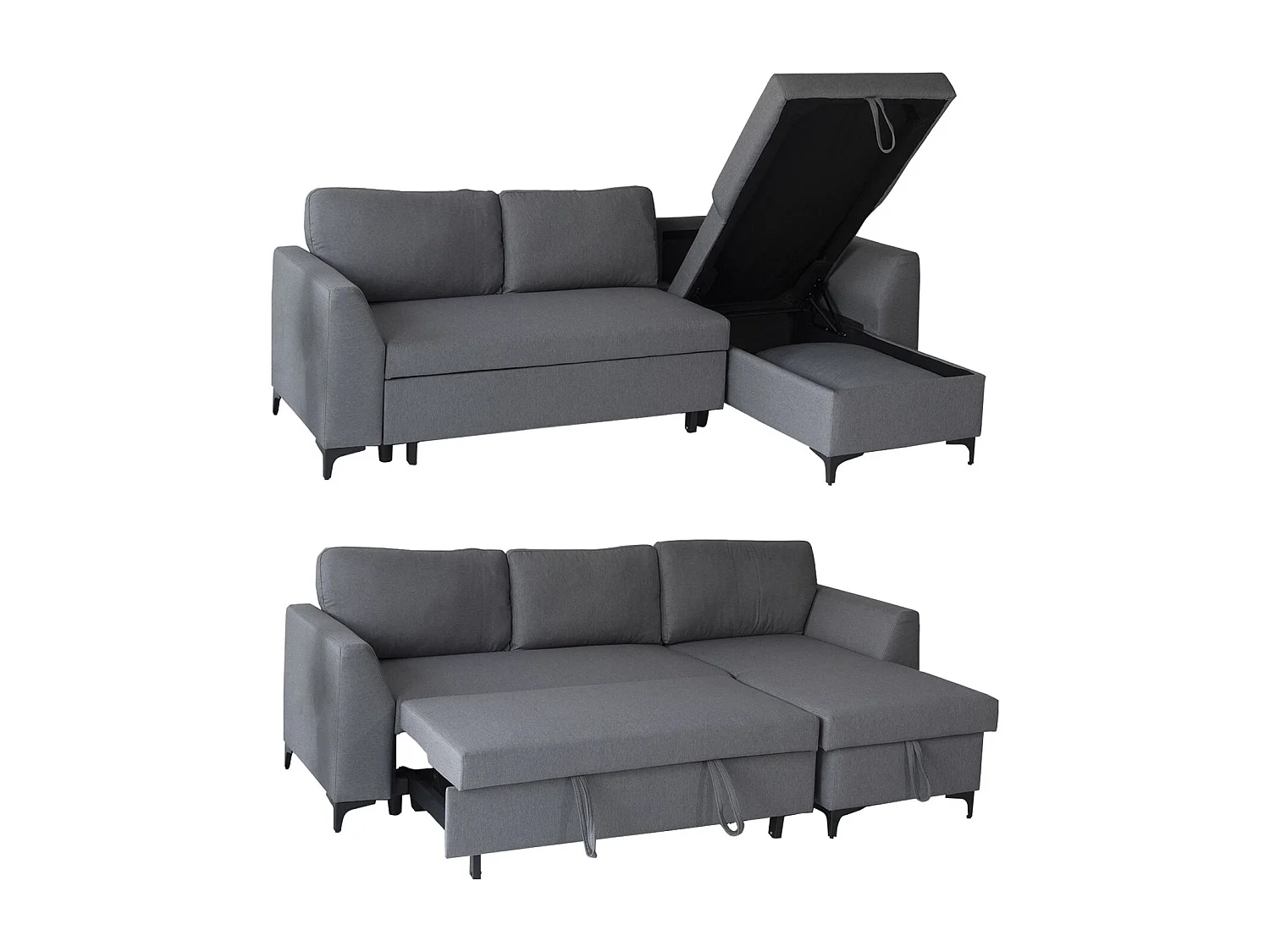 Divano letto angolare LOGAN 3 posti grigio