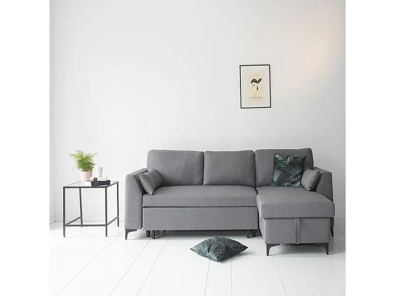 Canapé d'angle convertible LOGAN 3 places gris - HAPPY GARDEN