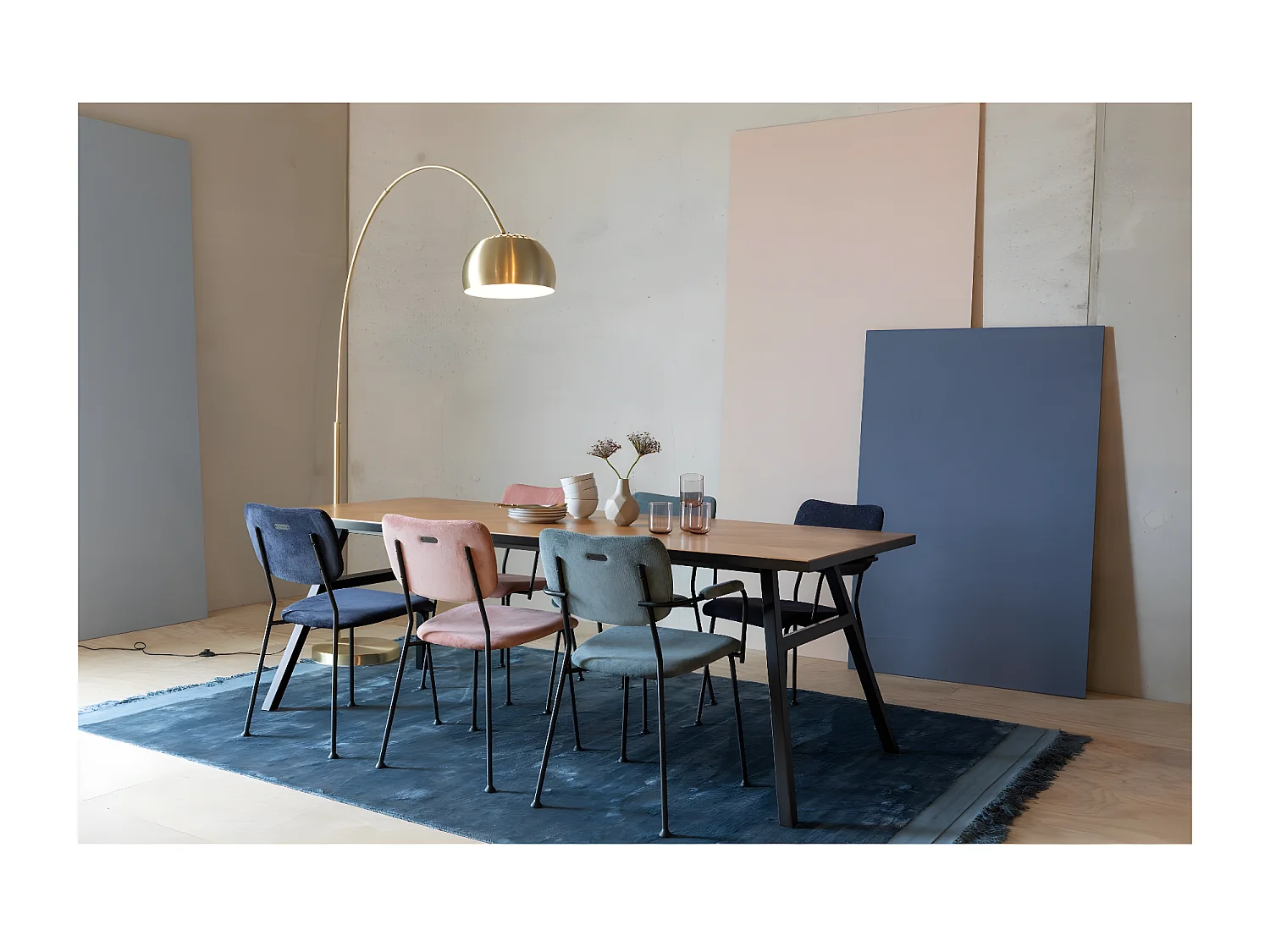 BENSON - Chaise Accoudoirs en Velours Vert Tendance