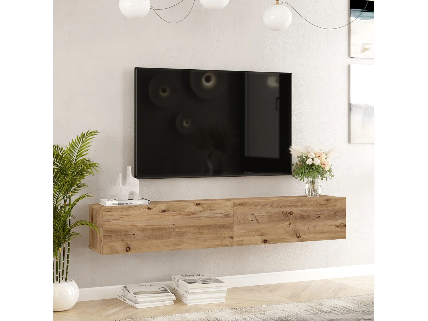 Meuble TV Lapinlahti à 2 portes 29,5 x 180 x 31,5 cm effet bois de pin [en.casa]