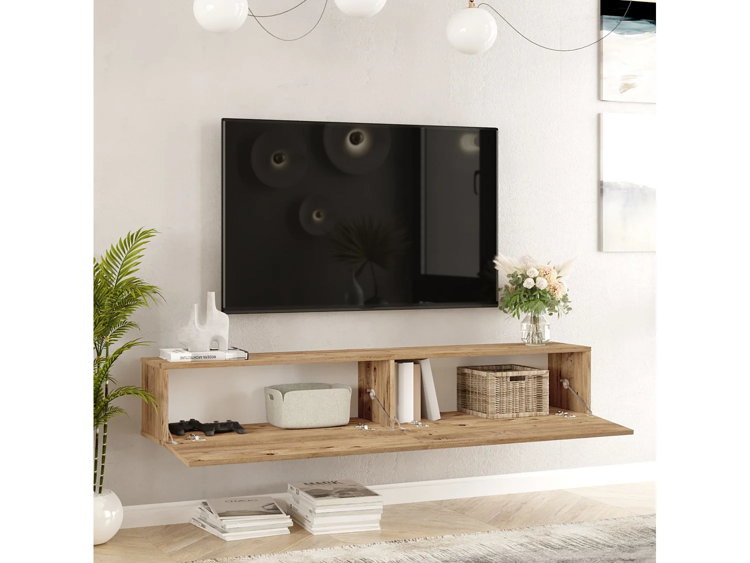 Meuble TV Lapinlahti à 2 portes 29,5 x 180 x 31,5 cm effet bois de pin [en.casa]