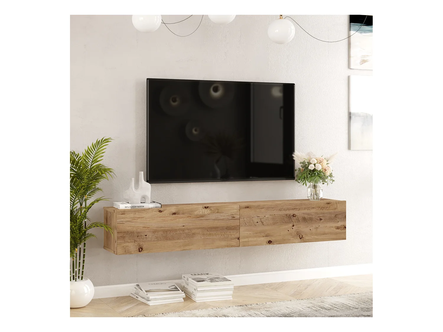 Meuble TV Lapinlahti à 2 portes 29,5 x 180 x 31,5 cm effet bois de pin [en.casa]