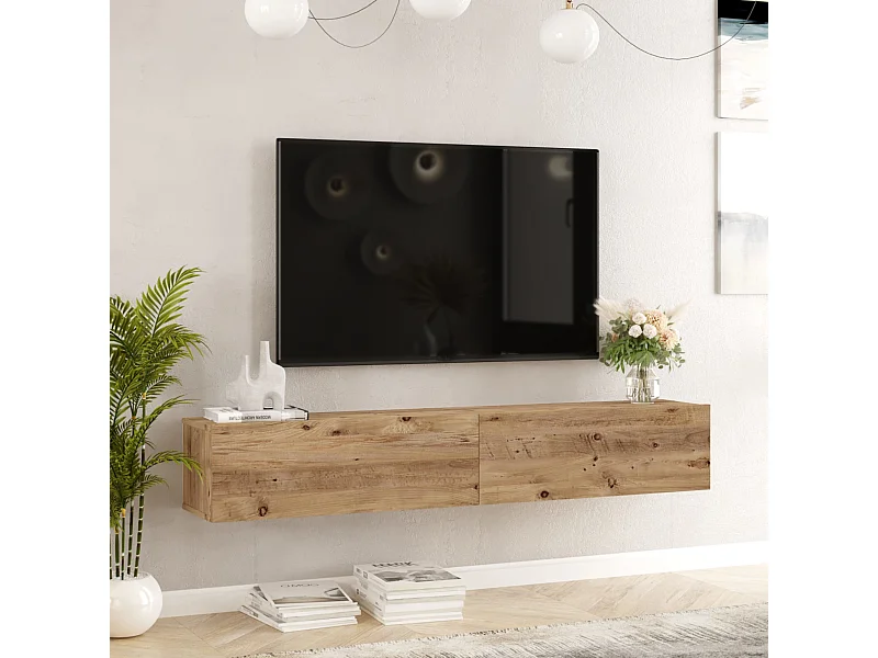 Meuble TV Lapinlahti à 2 portes 29,5 x 180 x 31,5 cm effet bois de pin [en.casa]