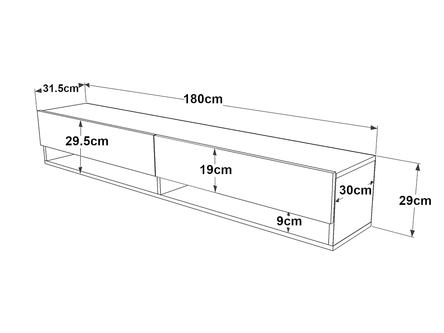 Meuble TV Laitila à 2 portes 29,5 x 180 x 31,5 cm effet bois de pin / blanc [en.casa]