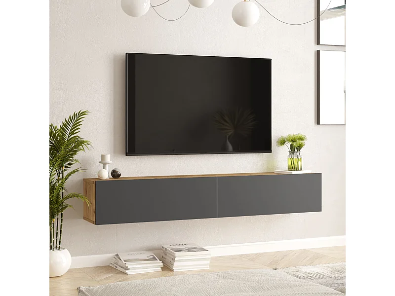 Meuble TV Lapinlahti à 2 portes 29,5 x 180 x 31,5 cm effet bois de pin / anthracite [en.casa]