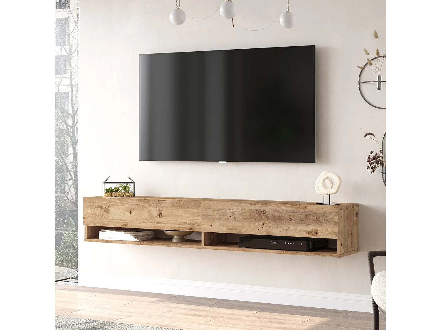 Meuble TV Laitila à 2 portes 29,5 x 180 x 31,5 cm effet bois de pin [en.casa]