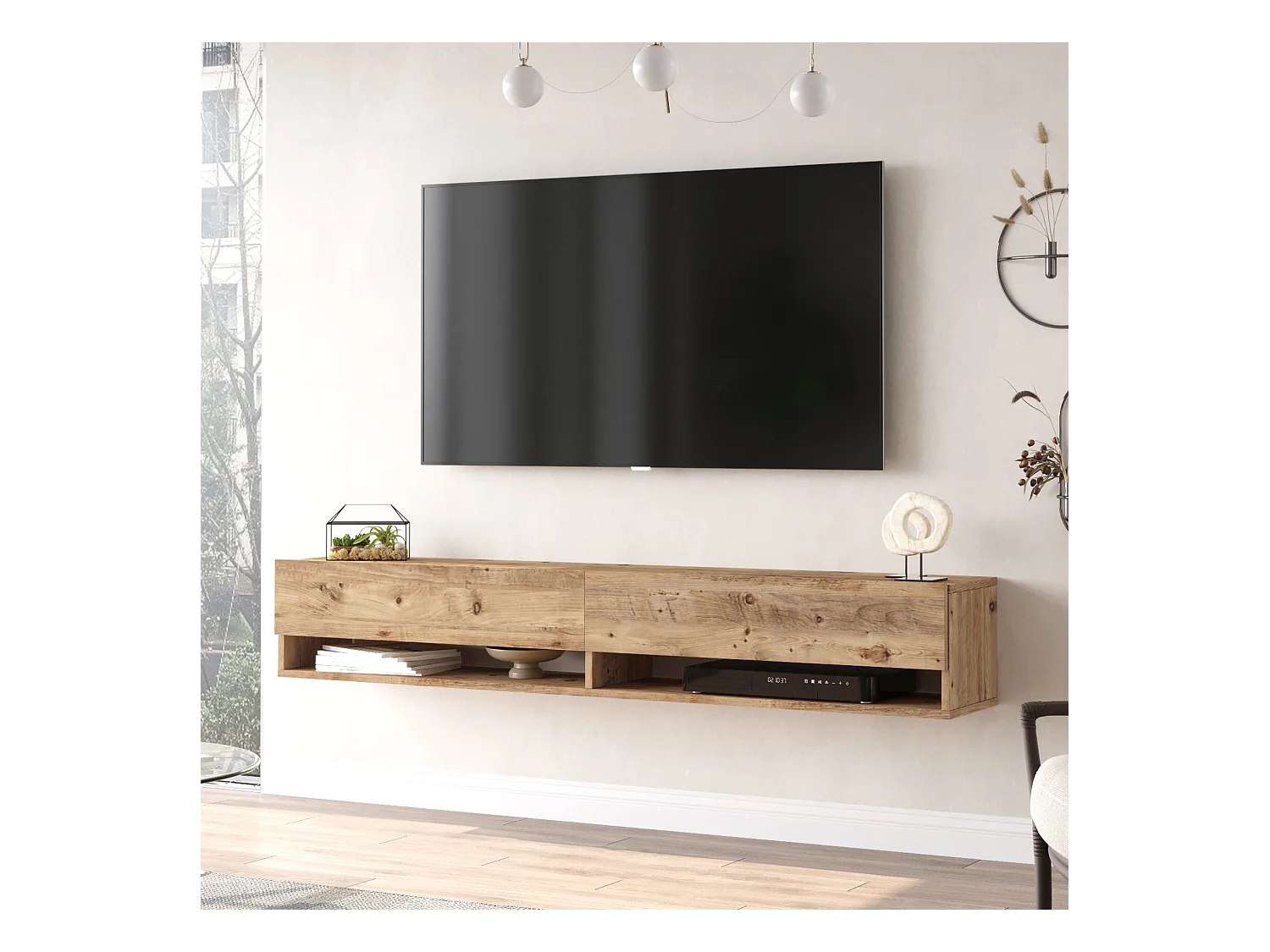 Meuble TV Laitila à 2 portes 29,5 x 180 x 31,5 cm effet bois de pin [en.casa]